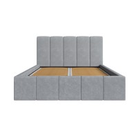 Lit adulte RAVELLO 160x200 cm en tissu gris avec tête de lit capitonnée et sommier inclus