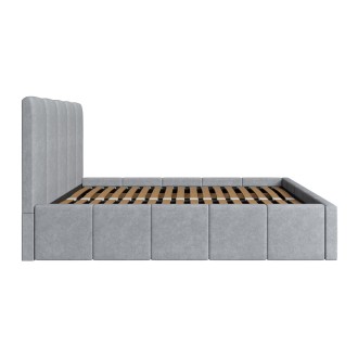 Volwassen bed RAVELLO 160x200 cm in grijze stof met gecapitonneerd hoofdbord en lattenbodem inbegrepen