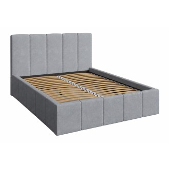 Volwassen bed RAVELLO 160x200 cm in grijze stof met gecapitonneerd hoofdbord en lattenbodem inbegrepen