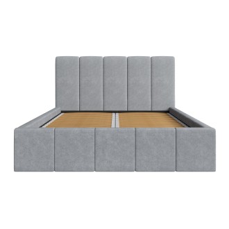 Volwassen bed RAVELLO 180x200 cm in grijze stof met gestoffeerd hoofdbord en lattenbodem inbegrepen