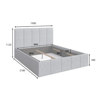 Volwassen bed RAVELLO 180x200 cm in grijze stof met gestoffeerd hoofdbord en lattenbodem inbegrepen