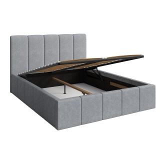 Lit coffre RAVELLO 160x200 cm aus grauem Stoff mit gepolstertem Kopfteil und inklusivem Lattenrost