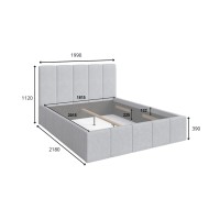 Lit coffre RAVELLO 180x200 cm en tissu gris avec tête de lit capitonnée et sommier inclus