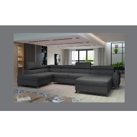 Canapé panoramique Gris foncé 5 places angle gauche couchage 110x300cm CLOTIS 