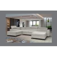 Canapé panoramique Beige 5 places angle gauche mousse T30 et HR CLOTIS 