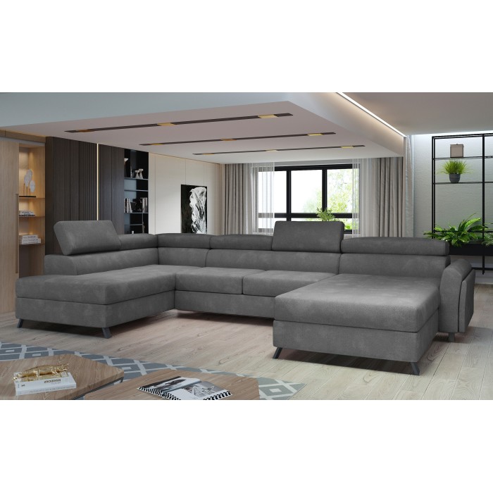 Canapé panoramique Gris foncé 5 places angle gauche méridienne 190cm CLOTIS 