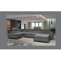 Canapé panoramique Gris foncé 5 places angle gauche méridienne 190cm CLOTIS 