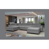 Canapé panoramique Gris 5 places angle gauche ressorts ondulés CLOTIS 