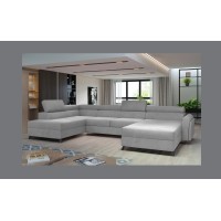 Canapé panoramique Gris clair 5 places angle gauche assise profonde 55cm CLOTIS 