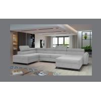 Canapé panoramique Gris 5 places angle gauche dossier haut 53cm CLOTIS 
