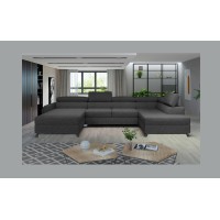 Canapé panoramique Gris foncé 5 places angle droit couchage grande largeur CLOTIS 