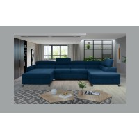 Canapé panoramique Bleu foncé 5 places angle droit design moderne CLOTIS 