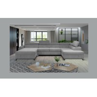 Canapé panoramique Gris clair 5 places angle droit lit d’appoint CLOTIS 