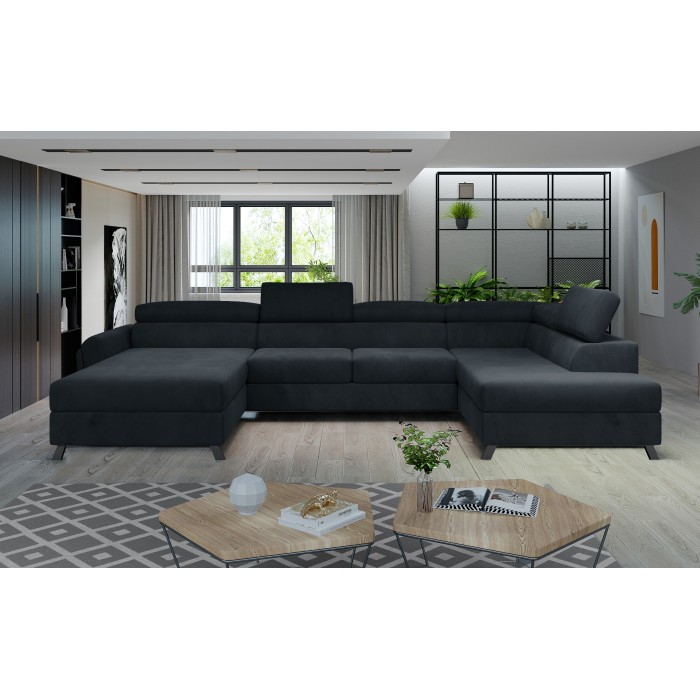 Canapé panoramique Gris foncé 5 places angle droit confort modulable CLOTIS 