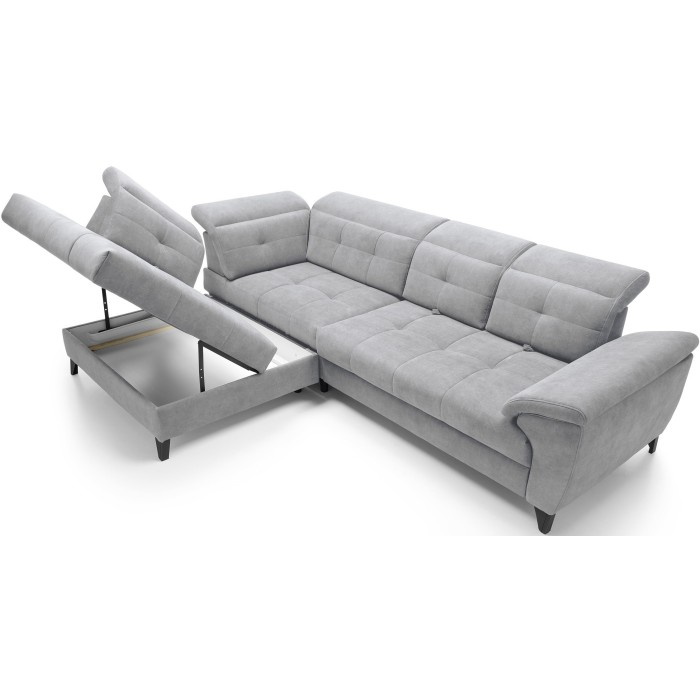 Canapé d'angle Gris 5 places angle gauche couchage 128x225cm INFERNO 
