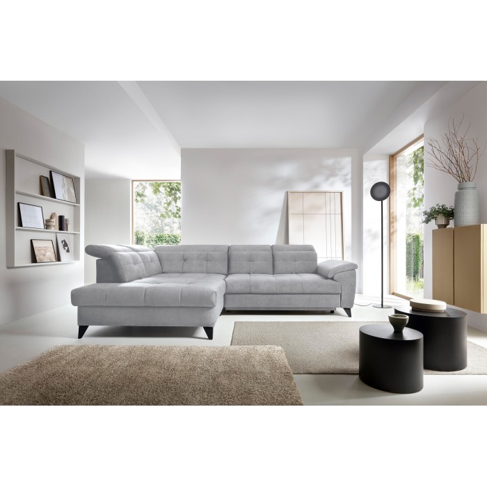 Canapé d'angle Gris 5 places angle gauche couchage 128x225cm INFERNO 
