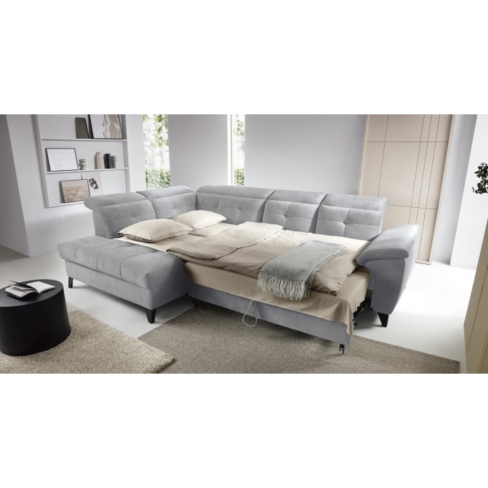 Canapé d'angle Gris 5 places angle gauche couchage 128x225cm INFERNO 