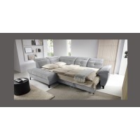 Canapé d'angle Gris 5 places angle gauche couchage 128x225cm INFERNO 