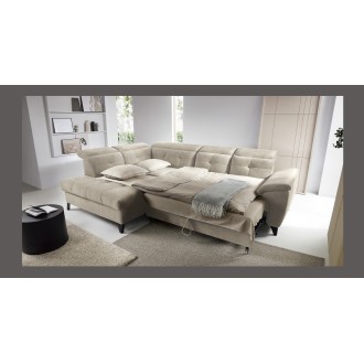 Canapé d'angle Beige 5 places angle gauche coffre intégré INFERNO 