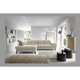 Canapé d'angle Beige 5 places angle gauche coffre intégré INFERNO 