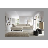 Canapé d'angle Beige 5 places angle gauche coffre intégré INFERNO 