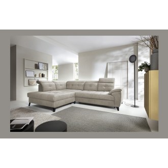 Canapé d'angle Beige 5 places angle gauche coffre intégré INFERNO 