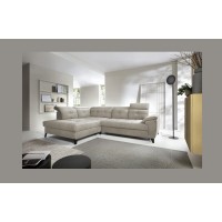 Canapé d'angle Beige 5 places angle gauche coffre intégré INFERNO 