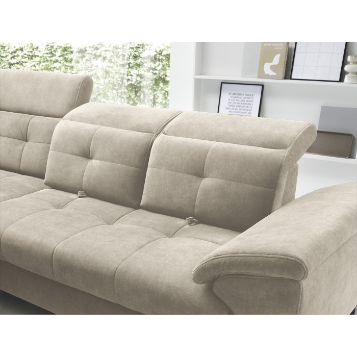 Canapé d'angle Beige 5 places angle gauche coffre intégré INFERNO 