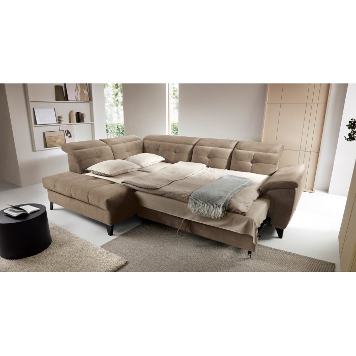 Canapé d'angle Beige 5 places angle gauche mousse HR INFERNO 