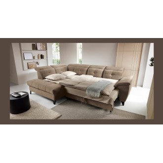 Canapé d'angle Beige 5 places angle gauche mousse HR INFERNO 