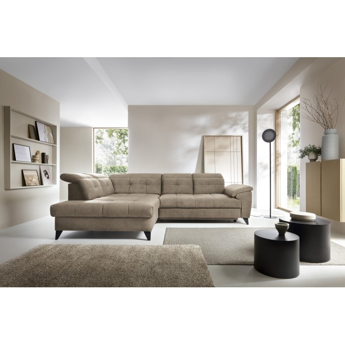 Canapé d'angle Beige 5 places angle gauche mousse HR INFERNO 