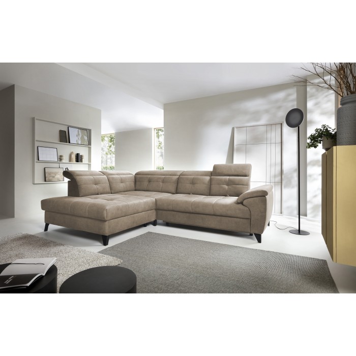 Canapé d'angle Beige 5 places angle gauche mousse HR INFERNO 