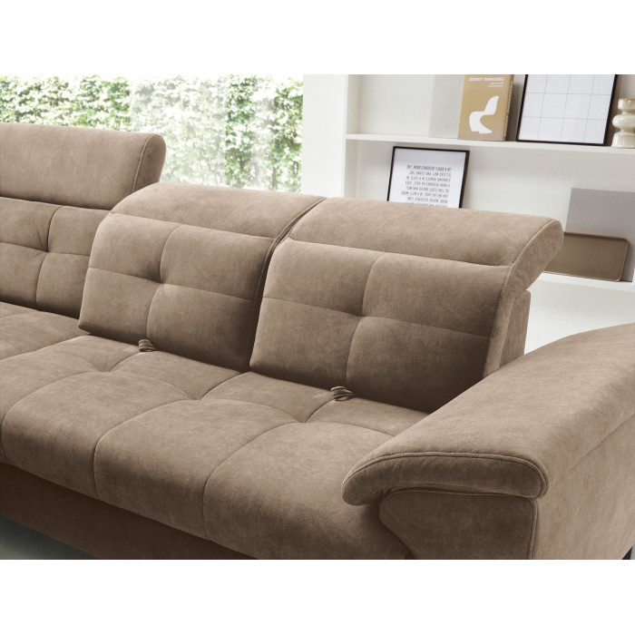 Canapé d'angle Beige 5 places angle gauche mousse HR INFERNO 