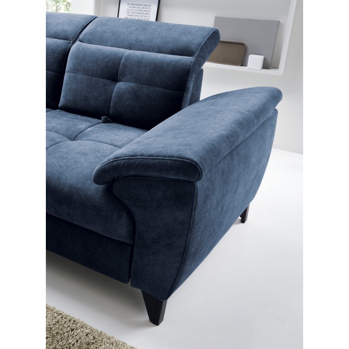 Canapé d'angle Bleu 5 places angle gauche méridienne 210cm INFERNO 