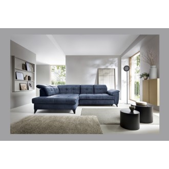 Canapé d'angle Bleu 5 places angle gauche méridienne 210cm INFERNO 