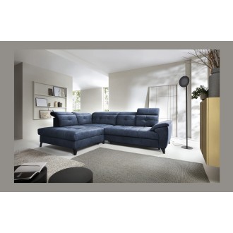 Canapé d'angle Bleu 5 places angle gauche méridienne 210cm INFERNO 