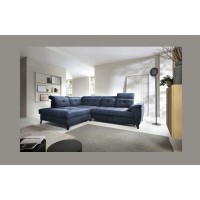 Canapé d'angle Bleu 5 places angle gauche méridienne 210cm INFERNO 
