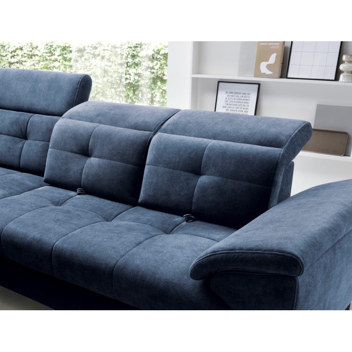 Canapé d'angle Bleu 5 places angle gauche méridienne 210cm INFERNO 