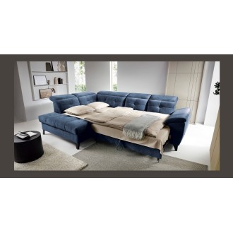 Canapé d'angle Bleu 5 places angle gauche méridienne 210cm INFERNO 