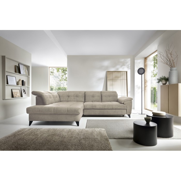 Canapé d'angle Beige 5 places angle gauche ressorts ondulés INFERNO 