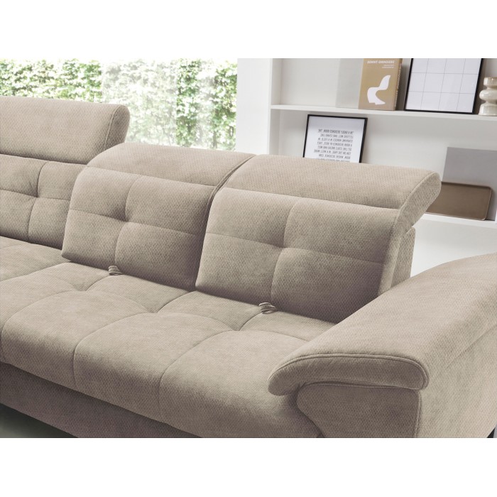 Canapé d'angle Beige 5 places angle gauche ressorts ondulés INFERNO 