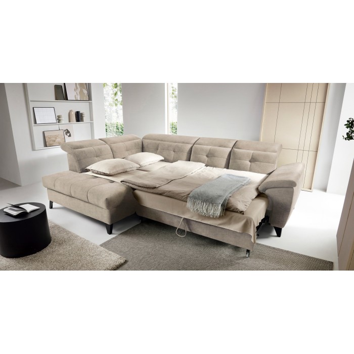 Canapé d'angle Beige 5 places angle gauche ressorts ondulés INFERNO 