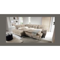 Canapé d'angle Beige 5 places angle gauche ressorts ondulés INFERNO 