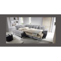 Canapé d'angle Gris 5 places angle gauche assise haute 48cm INFERNO 