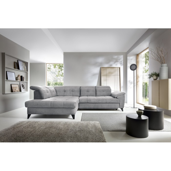Canapé d'angle Gris 5 places angle gauche assise haute 48cm INFERNO 