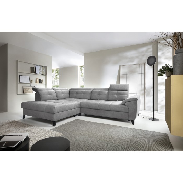 Canapé d'angle Gris 5 places angle gauche assise haute 48cm INFERNO 