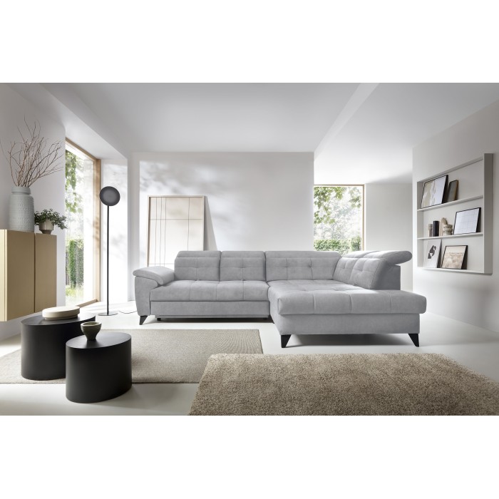 Canapé d'angle Gris 5 places angle droit convertible avec coffre INFERNO 