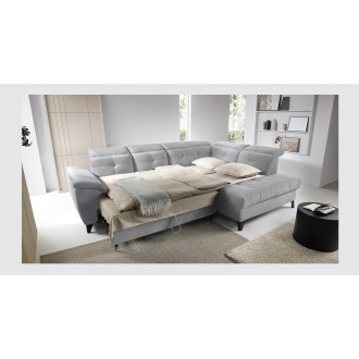 Canapé d'angle Gris 5 places angle droit convertible avec coffre INFERNO 