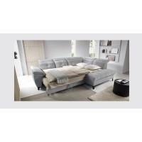 Canapé d'angle Gris 5 places angle droit convertible avec coffre INFERNO 