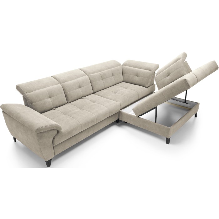 Canapé d'angle Beige 5 places angle droit couchage généreux INFERNO 